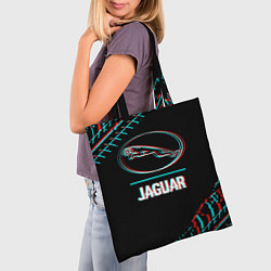 Сумка-шопер Значок Jaguar в стиле glitch на темном фоне, цвет: 3D-принт — фото 2
