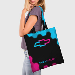 Сумка-шопер Chevrolet - neon gradient: символ, надпись, цвет: 3D-принт — фото 2