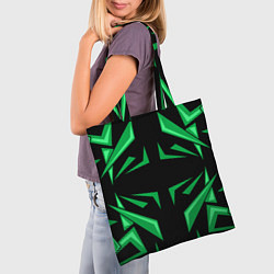 Сумка-шопер Фигуры зеленого цвета на черном фоне geometry, цвет: 3D-принт — фото 2