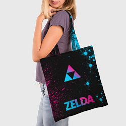 Сумка-шопер Zelda - neon gradient: символ, надпись, цвет: 3D-принт — фото 2