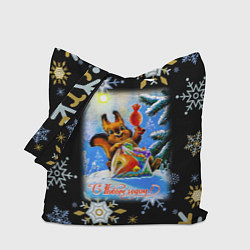 Сумка-шопер Новый год белка и пакет с подарками, цвет: 3D-принт