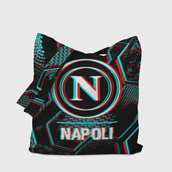 Сумка-шопер Napoli FC в стиле glitch на темном фоне, цвет: 3D-принт