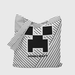 Сумка-шопер Символ Minecraft на светлом фоне с полосами, цвет: 3D-принт