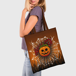 Сумка-шопер Тыква-Паутина-Хэллоуин, цвет: 3D-принт — фото 2