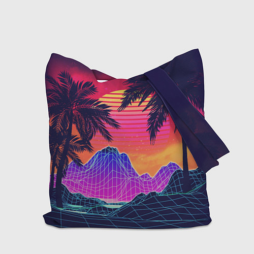 Сумка-шоппер Тропический остров с пальмами ретро иллюстрация / 3D-принт – фото 2