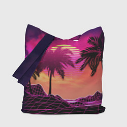 Сумка-шопер Пальмы и пляж в розовом закате ретро дизайн, цвет: 3D-принт