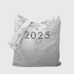 Сумка-шопер Новый год 2023 в снежинках, цвет: 3D-принт