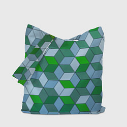 Сумка-шоппер Зелёные и серые абстрактные кубы с оптической иллю