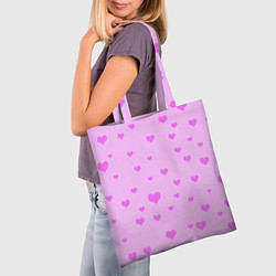 Сумка-шопер Сердечки розовые абстракция, цвет: 3D-принт — фото 2