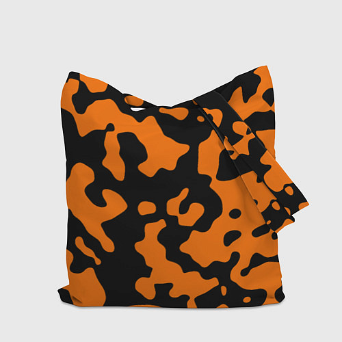 Сумка-шоппер Чёрные абстрактные пятна на оранжевом фоне / 3D-принт – фото 2
