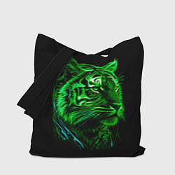 Сумка-шопер Нейросеть: неоновый зелёный тигр, цвет: 3D-принт