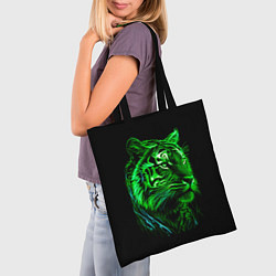 Сумка-шопер Нейросеть: неоновый зелёный тигр, цвет: 3D-принт — фото 2