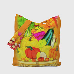Сумка-шопер Плетеная корзина, полная фруктов и овощей, цвет: 3D-принт
