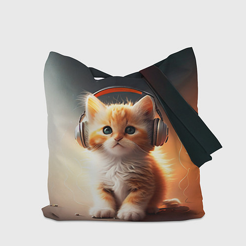 Сумка-шоппер Милый рыжий котёнок в наушниках / 3D-принт – фото 2