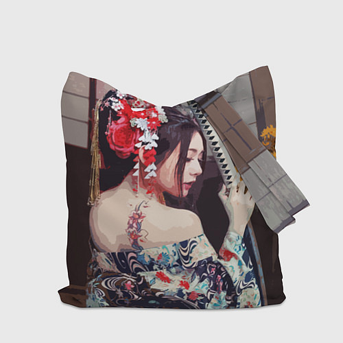 Сумка-шоппер Японская девушка с самурайским мечом / 3D-принт – фото 2