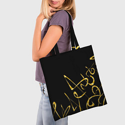 Сумка-шопер Золотая каллиграфия на черном фоне, цвет: 3D-принт — фото 2