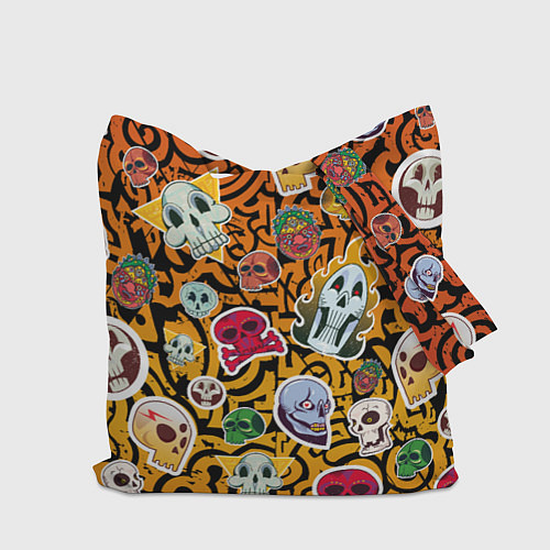 Сумка-шоппер Черепа на фоне узорчика / 3D-принт – фото 2