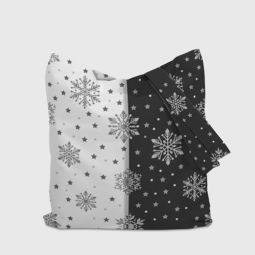 Сумка-шоппер Рождественские снежинки на черно-белом фоне / 3D-принт – фото 2