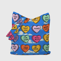 Сумка-шопер Валентинки конфетки сердечки с посланиями, цвет: 3D-принт