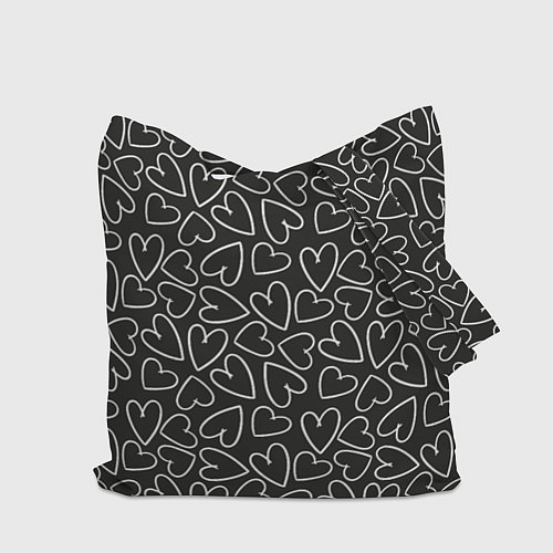 Сумка-шоппер Белые сердечки на черном фоне / 3D-принт – фото 2