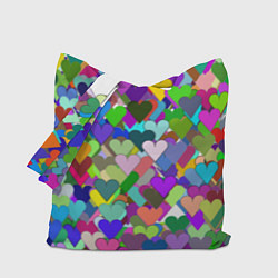Сумка-шоппер Орнамент из разноцветных сердечек - валентинка