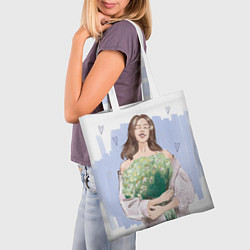 Сумка-шопер Девушка с ромашками на синем фоне, цвет: 3D-принт — фото 2