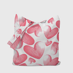 Сумка-шопер Розовые акварельные сердца - паттерн, цвет: 3D-принт