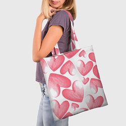 Сумка-шопер Розовые акварельные сердца - паттерн, цвет: 3D-принт — фото 2