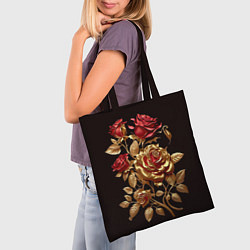 Сумка-шопер Красные и золотые розы, цвет: 3D-принт — фото 2