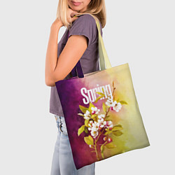 Сумка-шопер Ветка цветущей яблони акварель, цвет: 3D-принт — фото 2