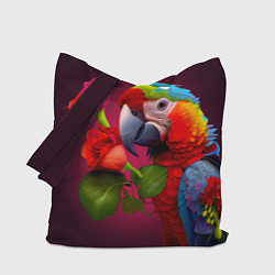 Сумка-шопер Попугай ара с цветами, цвет: 3D-принт
