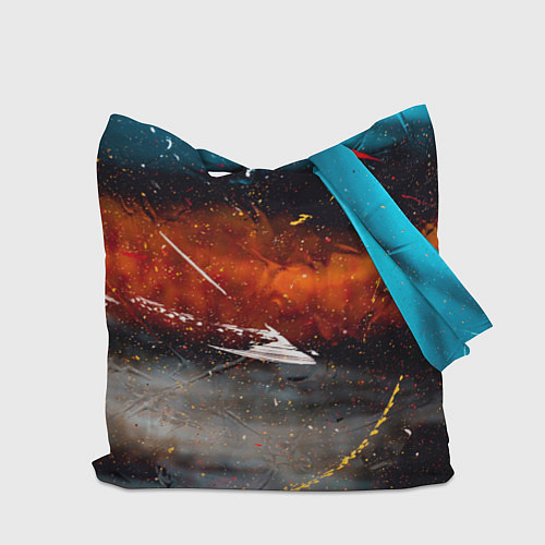 Сумка-шоппер Серый, оранжевый и синий туманы и краски / 3D-принт – фото 2