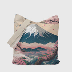Сумка-шоппер Японский пейзаж: цветение сакуры у горы Фудзияма