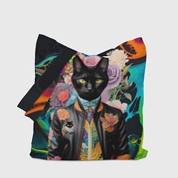 Сумка-шопер Модный чёрный кот - нейросеть - мода, цвет: 3D-принт