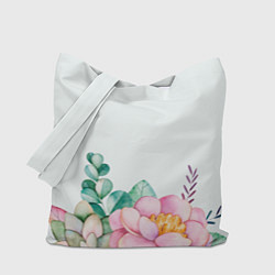 Сумка-шоппер Цветы нарисованные акварелью - снизу