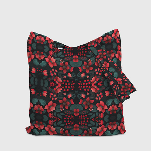 Сумка-шоппер Растительный узор из красных цветов / 3D-принт – фото 2
