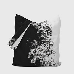Сумка-шопер Черно-белые цветы и колибри, цвет: 3D-принт