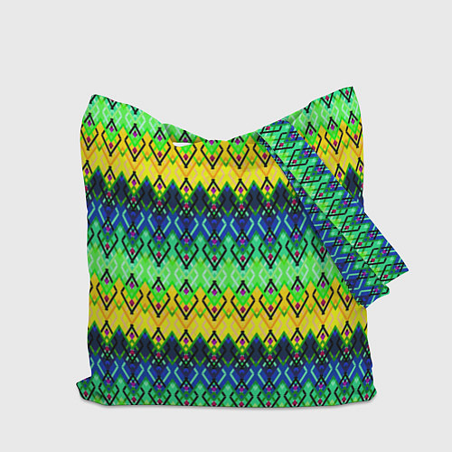 Сумка-шоппер Разноцветный желто-синий геометрический орнамент / 3D-принт – фото 2