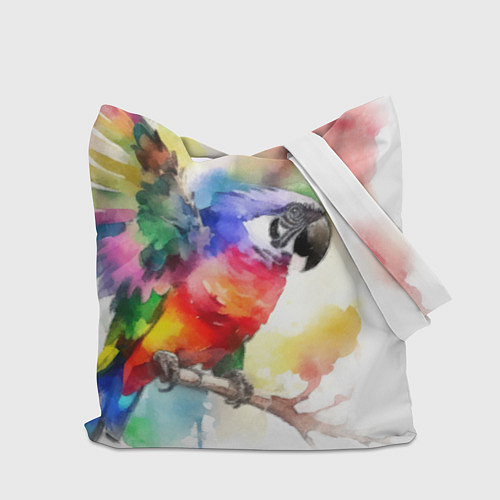 Сумка-шоппер Разноцветный акварельный попугай / 3D-принт – фото 2