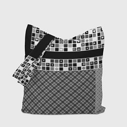 Сумка-шопер Черно-белый лоскутный узор-пэчворк, цвет: 3D-принт