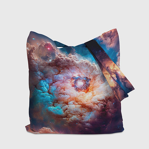 Сумка-шоппер Небула в космосе в голубо-розовых тонах - нейронна / 3D-принт – фото 2