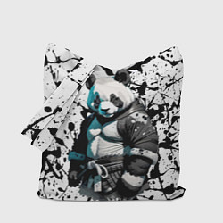 Сумка-шоппер Panda samurai on the background of blots