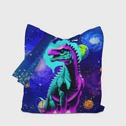 Сумка-шопер Динозавр в космосе - неоновое свечение, цвет: 3D-принт