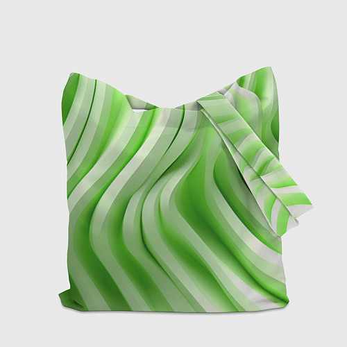 Сумка-шоппер Белые и зеленый волны / 3D-принт – фото 2