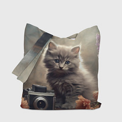 Сумка-шопер Серый котенок, винтажное фото, цвет: 3D-принт