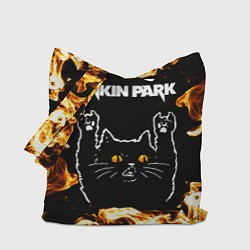 Сумка-шопер Linkin Park рок кот и огонь, цвет: 3D-принт