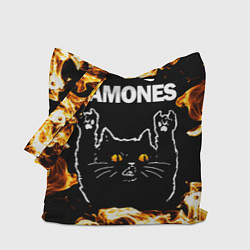 Сумка-шопер Ramones рок кот и огонь, цвет: 3D-принт