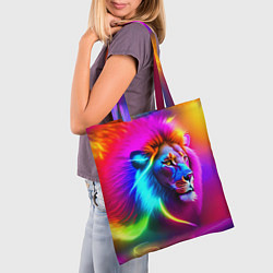 Сумка-шопер Неоновый лев в цветовой абстракции, цвет: 3D-принт — фото 2
