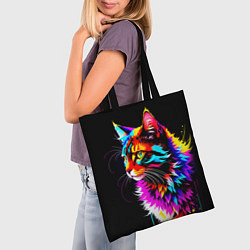 Сумка-шопер Неоновый пушистик - кот, цвет: 3D-принт — фото 2