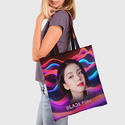 Сумка-шопер Джису с помадой на ярких волнах, цвет: 3D-принт — фото 2
